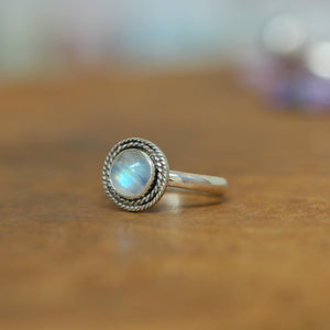 Rainbow Moonstone Ring - Western Ring - .925 Sterling Silver - Moonstone Stacker