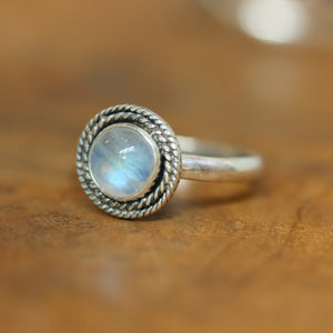 Rainbow Moonstone Ring - Western Ring - .925 Sterling Silver - Moonstone Stacker