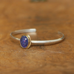 Ready to Ship - 14K Gold Tanzanite Bracelet - Tanzanite Bangle - Silver and Gold Tanzanite Cuff - Goldsmith