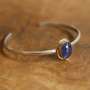 Ready to Ship - 14K Gold Tanzanite Bracelet - Tanzanite Bangle - Silver and Gold Tanzanite Cuff - Goldsmith