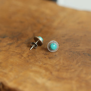 Small Western Turquoise Posts - Boho Turquoise Earrings - Turquoise Studs - Silversmith