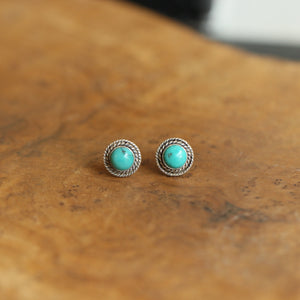 Small Western Turquoise Posts - Boho Turquoise Earrings - Turquoise Studs - Silversmith