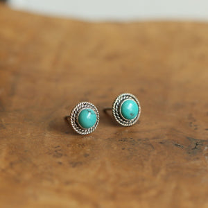 Small Western Turquoise Posts - Boho Turquoise Earrings - Turquoise Studs - Silversmith