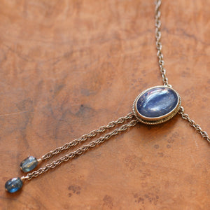 Ready to Ship - Blue Kyanite Bolo - Sterling Silver Mock Bolo - Silversmith - Kyanite Necklace