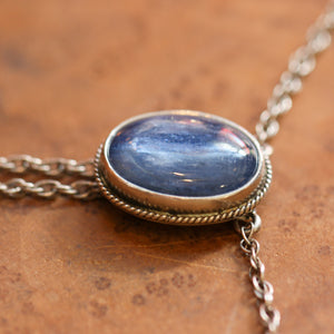 Ready to Ship - Blue Kyanite Bolo - Sterling Silver Mock Bolo - Silversmith - Kyanite Necklace