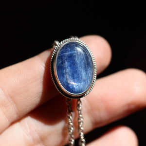 Ready to Ship - Blue Kyanite Bolo - Sterling Silver Mock Bolo - Silversmith - Kyanite Necklace