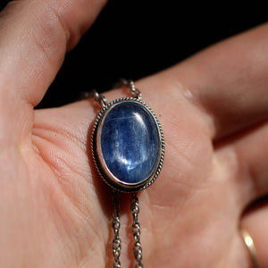 Ready to Ship - Blue Kyanite Bolo - Sterling Silver Mock Bolo - Silversmith - Kyanite Necklace