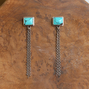 Long Turquoise Earrings - .925 Sterling Silver - Turquoise Chain Earrings