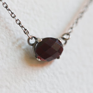 Faceted Garnet Necklace - Garnet Pendant - Red Garnet Jewelry - .925 Sterling Silver