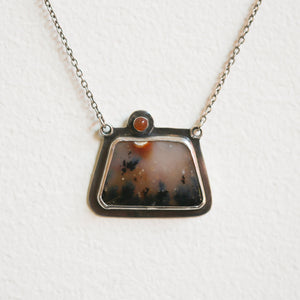 Ready to Ship - Dendritic Agate and Carnelian Necklace - .925 Sterling Silver Pendant - Dendritic Agate Pendant