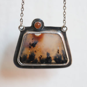 Ready to Ship - Dendritic Agate and Carnelian Necklace - .925 Sterling Silver Pendant - Dendritic Agate Pendant