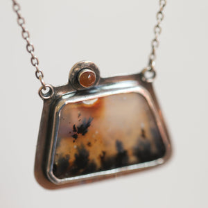 Ready to Ship - Dendritic Agate and Carnelian Necklace - .925 Sterling Silver Pendant - Dendritic Agate Pendant