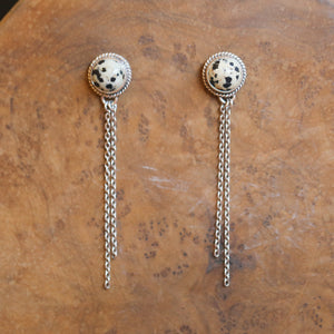 Dalmatian Jasper Chain Earrings - .925 Sterling Silver - Long Chain Earrings - Silversmith