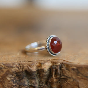 Carnelian Ring - Rose Cut Carnelian - Burnt Orange Carnelian Ring - Silversmith Ring