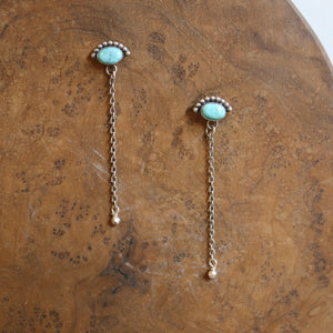 Long Turquoise Earrings - Bright Eyes Earrings - .925 Sterling Silver - Chain Earrings