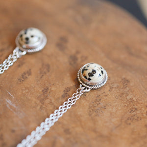 Dalmatian Jasper Chain Earrings - .925 Sterling Silver - Long Chain Earrings - Silversmith