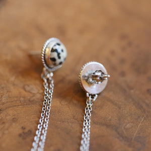 Dalmatian Jasper Chain Earrings - .925 Sterling Silver - Long Chain Earrings - Silversmith