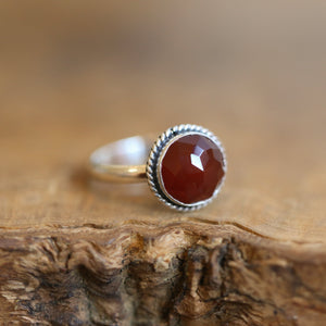 Carnelian Ring - Rose Cut Carnelian - Burnt Orange Carnelian Ring - Silversmith Ring