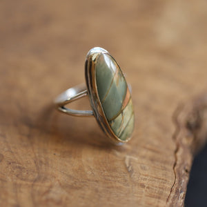 Red Creek Jasper Ring - 14K Solid Gold Bezel - .925 Sterling Silver Ring - Goldsmith Ring