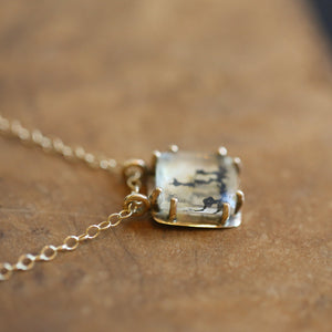 Ready to Ship - 14K Dendritic Quartz Pendant - Gold Pronged Pendant - Dendritic Quartz Necklace