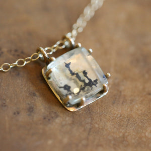 Ready to Ship - 14K Dendritic Quartz Pendant - Gold Pronged Pendant - Dendritic Quartz Necklace