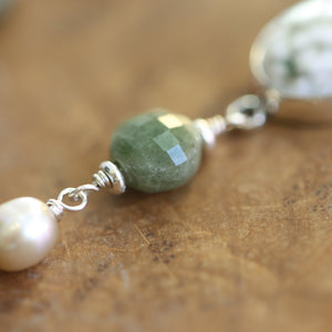 Ocean Jasper Posts with Jade and Peals - Choose Your Pair - Sterling Silver Studs