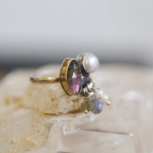 Tourmaline Ring - Fringe Ring - Freshwater Pearl Ring - Sterling Silver - Gold Filled