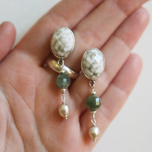 Ocean Jasper Posts with Jade and Peals - Choose Your Pair - Sterling Silver Studs