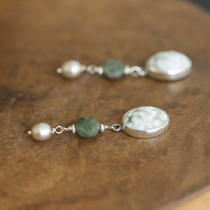 Ready to Ship - Ocean Jasper Posts with Jade and Peals - Silversmith Post Earrings - Sterling Silver Studs