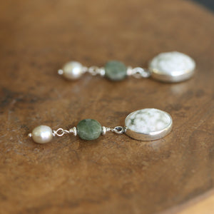 Ocean Jasper Posts with Jade and Peals - Choose Your Pair - Sterling Silver Studs