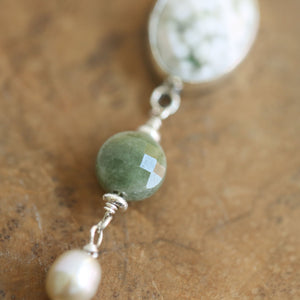 Ready to Ship - Ocean Jasper Posts with Jade and Peals - Silversmith Post Earrings - Sterling Silver Studs