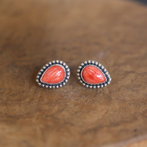 Big Spiny Oyster Posts - Red Orange Spiny Oyster Studs - Sterling Silver Earrings