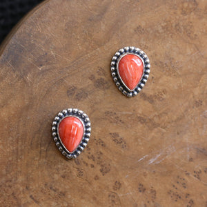 Big Spiny Oyster Posts - Red Orange Spiny Oyster Studs - Sterling Silver Earrings