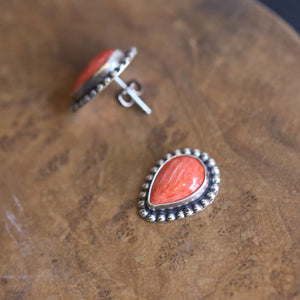 Big Spiny Oyster Posts - Red Orange Spiny Oyster Studs - Sterling Silver Earrings