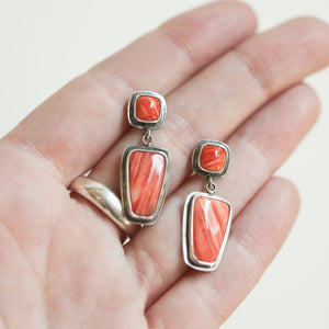 Spiny Oyster Earrings - Spiny Oyster Post Drops - Silversmith Earrings - Chili Red Earrings