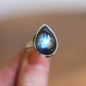 Big Labradorite Ring - .925 Sterling Silver - Choose your Own - Flashy Labradorite Pear