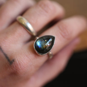 Big Labradorite Ring - .925 Sterling Silver - Choose your Own - Flashy Labradorite Pear