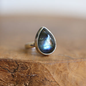 Big Labradorite Ring - .925 Sterling Silver - Choose your Own - Flashy Labradorite Pear