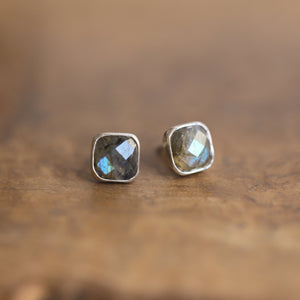 Faceted Labradorite Posts - Labradorite Earrings - Labradorite Studs - Silversmith Earrings