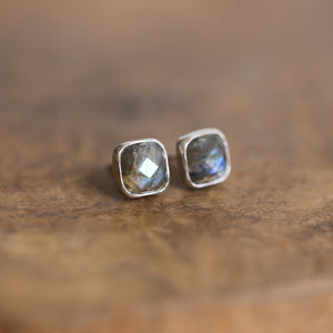 Faceted Labradorite Posts - Labradorite Earrings - Labradorite Studs - Silversmith Earrings