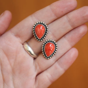 Big Spiny Oyster Posts - Red Orange Spiny Oyster Studs - Sterling Silver Earrings