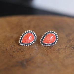 Big Spiny Oyster Posts - Red Orange Spiny Oyster Studs - Sterling Silver Earrings