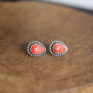 Big Spiny Oyster Posts - Red Orange Spiny Oyster Studs - Sterling Silver Earrings