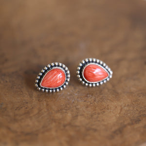 Big Spiny Oyster Posts - Red Orange Spiny Oyster Studs - Sterling Silver Earrings