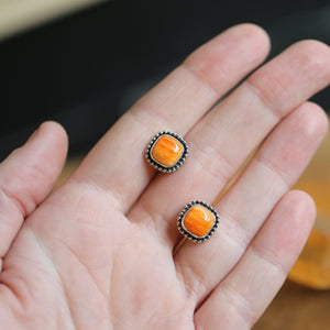 Spiny Oyster Posts - Spiny Oyster Earrings - Orange Stud Earrings - Silversmith