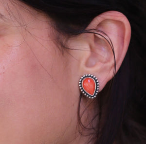 Big Spiny Oyster Posts - Red Orange Spiny Oyster Studs - Sterling Silver Earrings