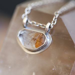 Copper Rutilated Quartz Pendant - Rutilated Quartz Necklace - Sterling Silver