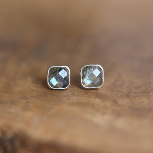 Faceted Labradorite Posts - Labradorite Earrings - Labradorite Studs - Silversmith Earrings