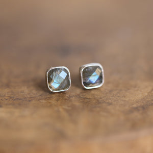 Faceted Labradorite Posts - Labradorite Earrings - Labradorite Studs - Silversmith Earrings