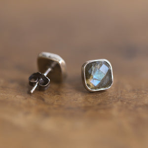 Faceted Labradorite Posts - Labradorite Earrings - Labradorite Studs - Silversmith Earrings